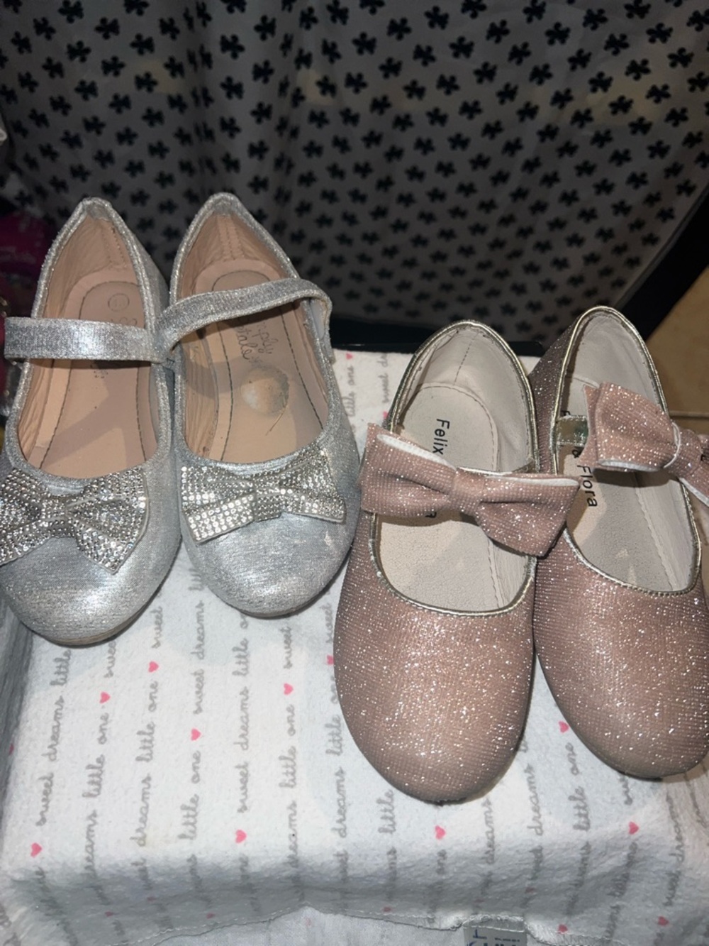 Glitter Bow Mary Jane - Pink and Silver Kids Shoes